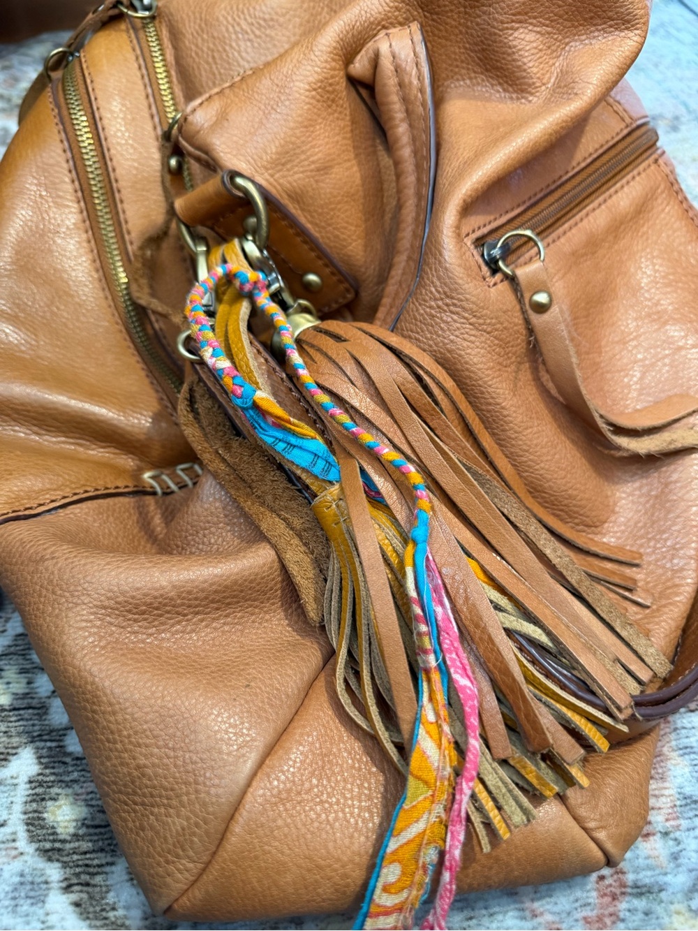 Lucky Brand Brown Leather Boho Shoulder Bag / Hobo Bag with Tassels - Picture 10 of 15